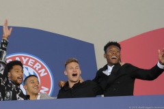 Serge Gnabry,  Corentin Tolisso, Rafinha, David Alaba (von li. nach re.), FC Bayern Fanfest am Nockherberg in München 2019