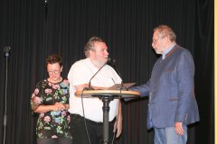 Melanie Arzenheimer, Hrald Grill, Wolfgang Oppler  (von li. nach re.), Verleihung der Poetentaler im Wirtshaus im Schlachthof 2022