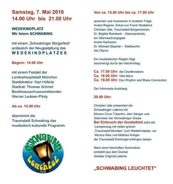 Programm 2 Bürgerfest Wedekindplatz Schwabing