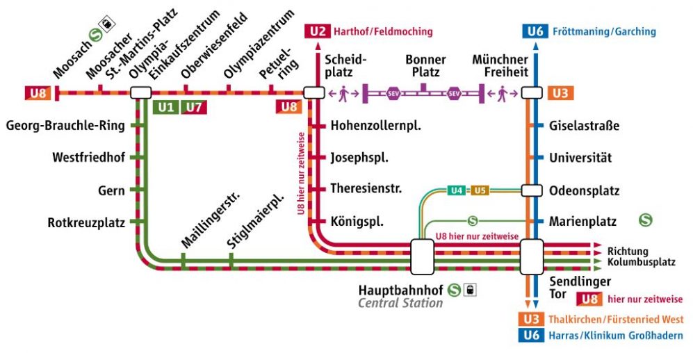 Ersatz-Linienplan U3 Scheidplatz - Münchner Freiheit Quelle Grafik SWM/MVG
