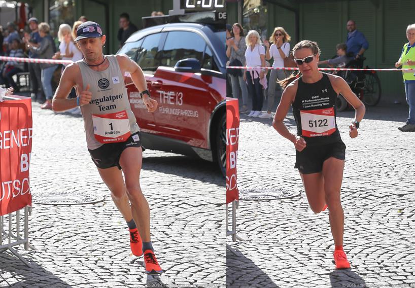 Die Sieger des München Marathon Andreas Straßner und Alexandra Morozova