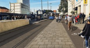 So soll die Verkehrslösung am Hauptbahnhofs-Vorplatz in München nach Ende der Umbaumaßnahmen aussehen. Visualisierung:SWM/MVG