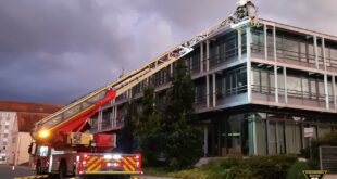 Feuerwehr rettet flügellahmen Engel auf dem Bürgerzentrum München Pasing