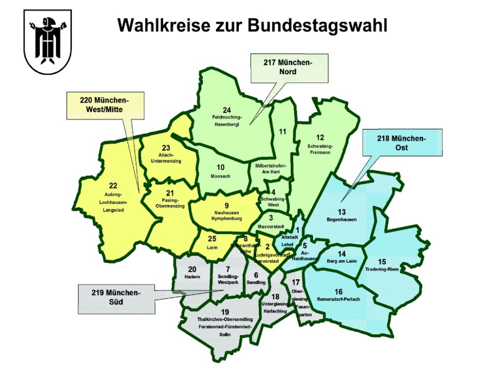 Wahlkreiskarte München Bundestagswahl 2021
